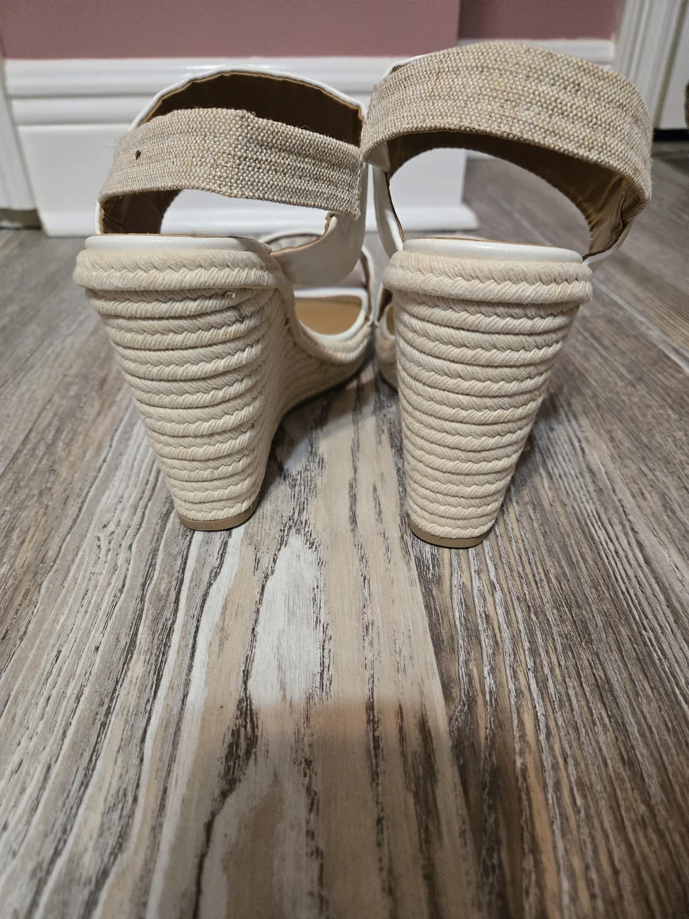 Qupid White Wedge Sandals with Tan Slingback